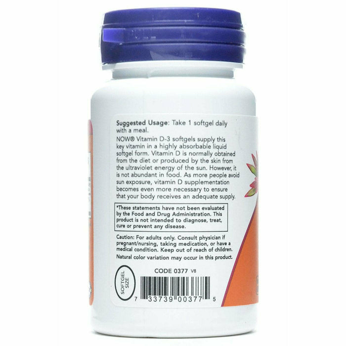NOW Vitamin D-3 2000 IU 240 softgels suggested use label