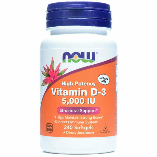 NOW Vitamin D-3 5000 IU, 240 softgels, front of bottle