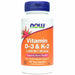 NOW Vitamin D-3 & K-2 1000 IU/45 mcg, 120 veg capsules, front of bottle