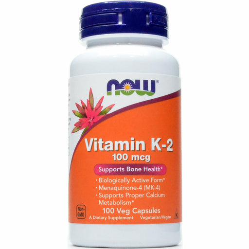 NOW Vitamin K-2 100 mcg, 100 veg capsules, front of bottle