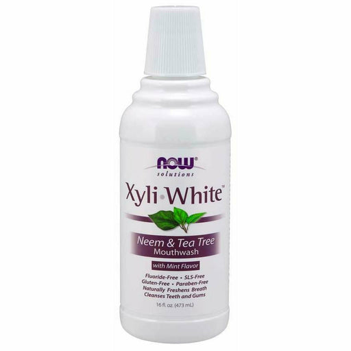 NOW Xyliwhite Neem & Tea Tree Mouthwash, 16 oz, front of bottle