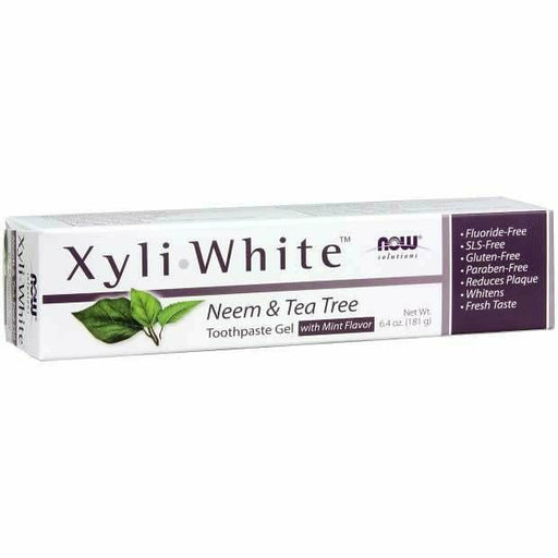 NOW Xyliwhite Toothpaste Neem & Tea Tree, 6.4 oz, front of box