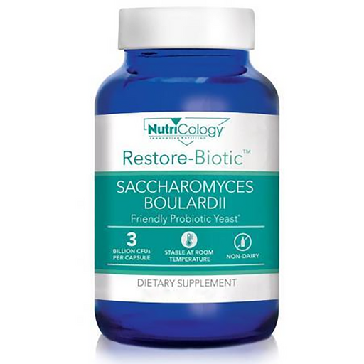 NutriCology Restore-Biotic Saccharomyces Boulardii, 120 capsules, front of bottle