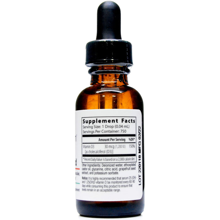 NutriDyn D3 Liquid (Micellized) 1 fl oz supplement facts label