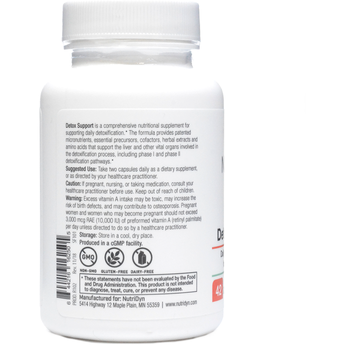 NutriDyn Detox Support 42 capsules suggested use label