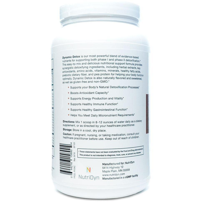 NutriDyn Dynamic Detox Chocolate powder suggested use label