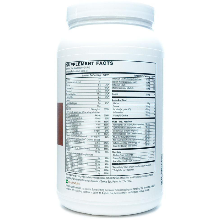 NutriDyn Dynamic Detox Chocolate powder supplement facts label