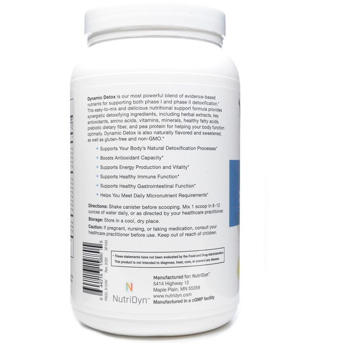 NutriDyn Dynamic Detox Vanilla powder suggested use label
