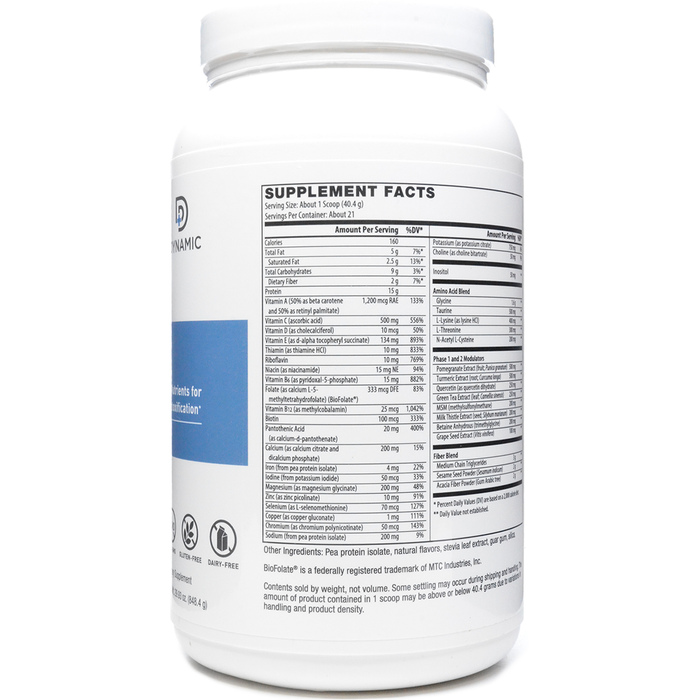 NutriDyn Dynamic Detox Vanilla powder supplement facts label