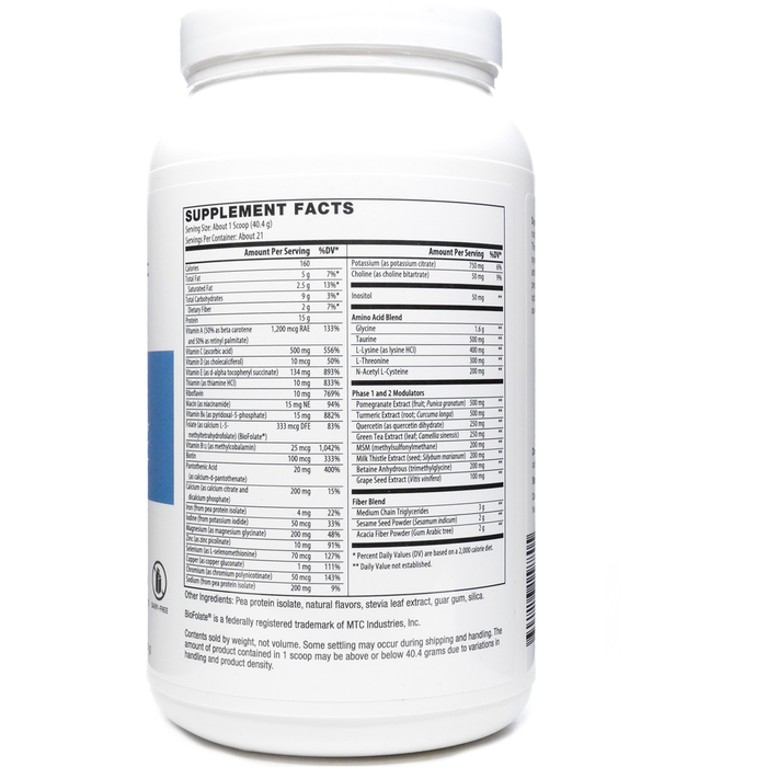 NutriDyn Dynamic Detox Vanilla powder supplement facts label