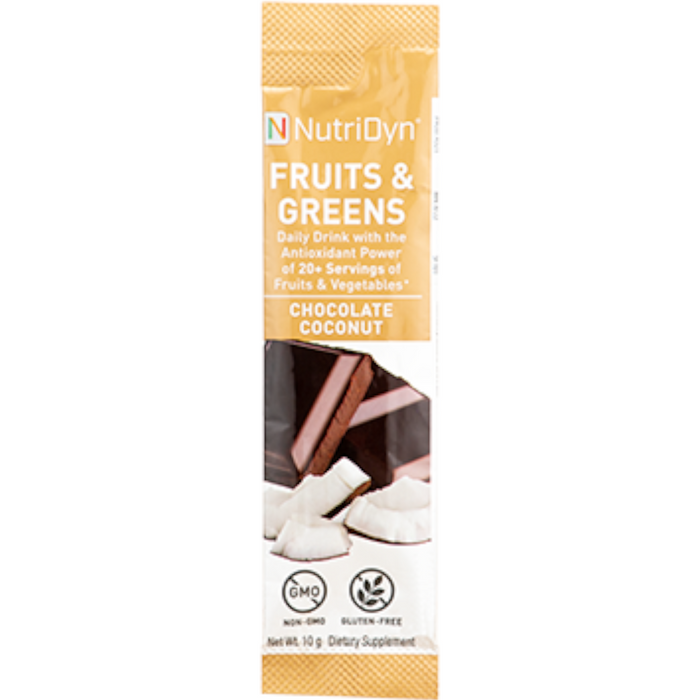 NutriDyn Fruits & Greens To-Go Chocolate Coconut single-serve stick packet