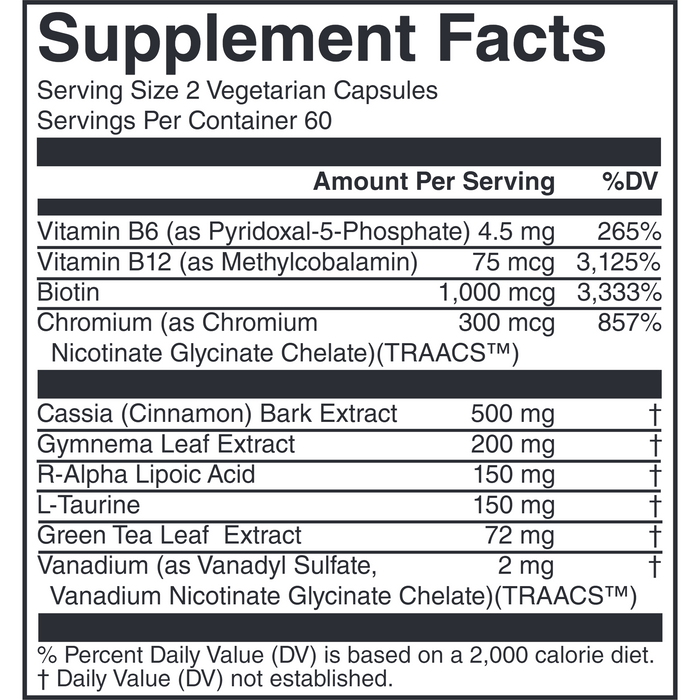 Nutritional Frontiers GlucoLyze 120 veg capsules supplement facts label