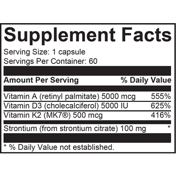 Nutritional Frontiers Super K2 Plus 60 veg capsules supplement facts label