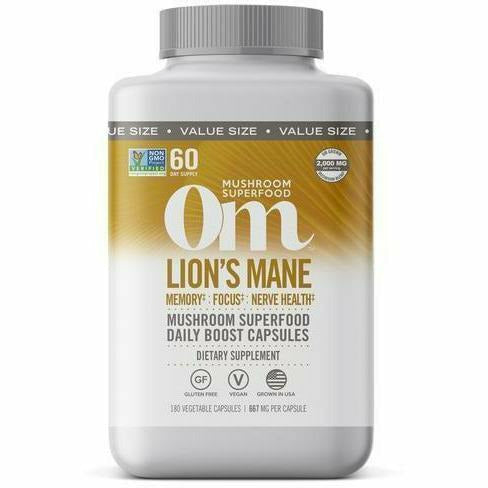 Om Mushroom Lion's Mane 2000 mg, 180 capsules, front of bottle
