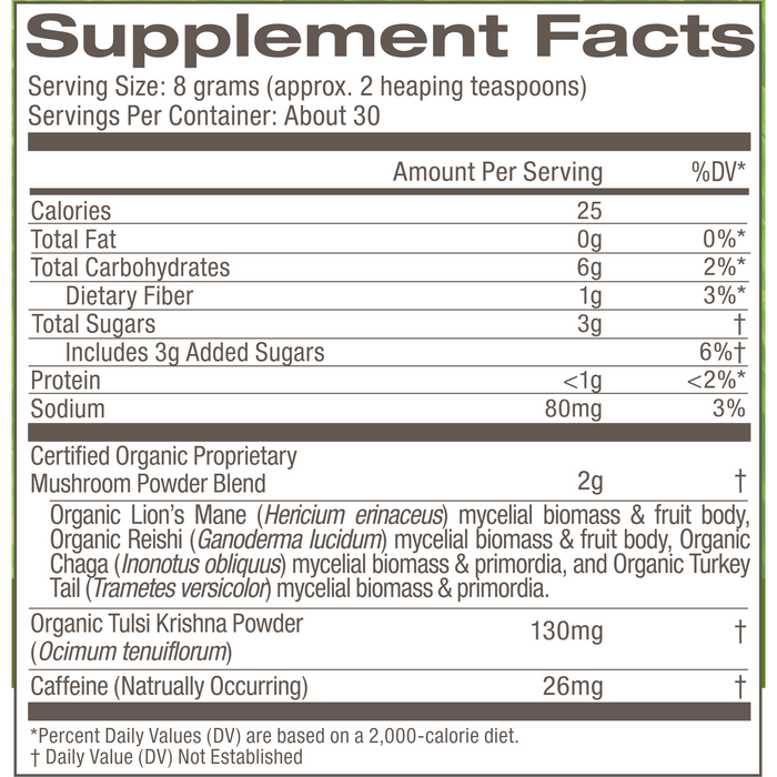 Mushroom Matcha Latte Blend 8.47 oz by Om Mushroom, Supplement Facts label