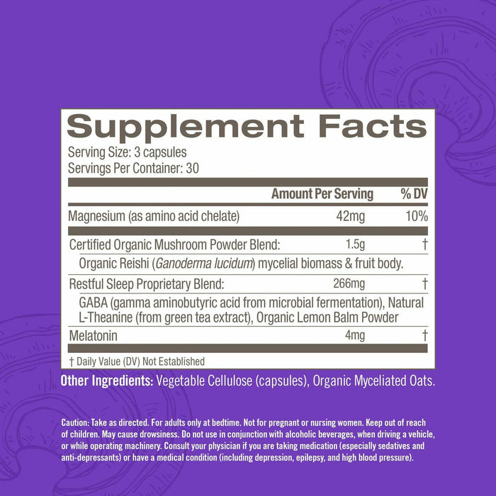 Sleep Mushroom Superfood 90 veg capsules by Om Mushroom, Supplement Facts label