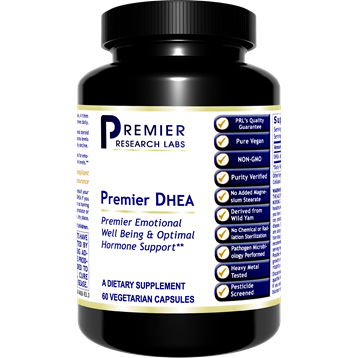 Premier Research Labs Premier DHEA 25 mg, 60 veg capsules, front of bottle