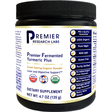 Premier Research Labs Premier Fermented Turmeric Plus, 4.7 oz, front of jar