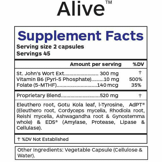 Professional Botanicals Alive 90 capsules supplement facts label