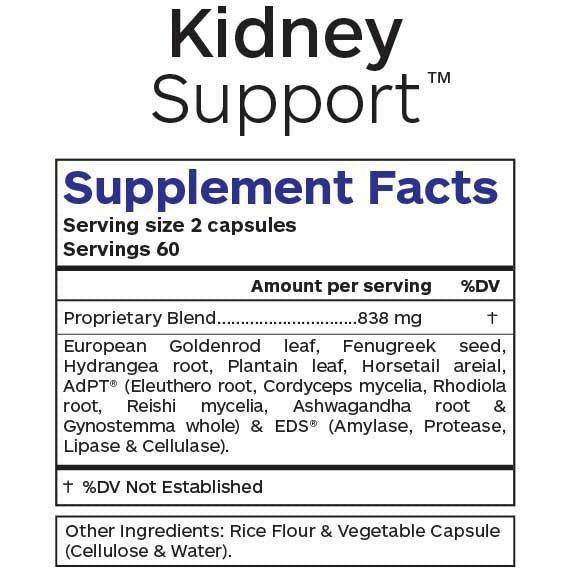 Professional Botanicals Kidney Support 120 capsules supplement facts label