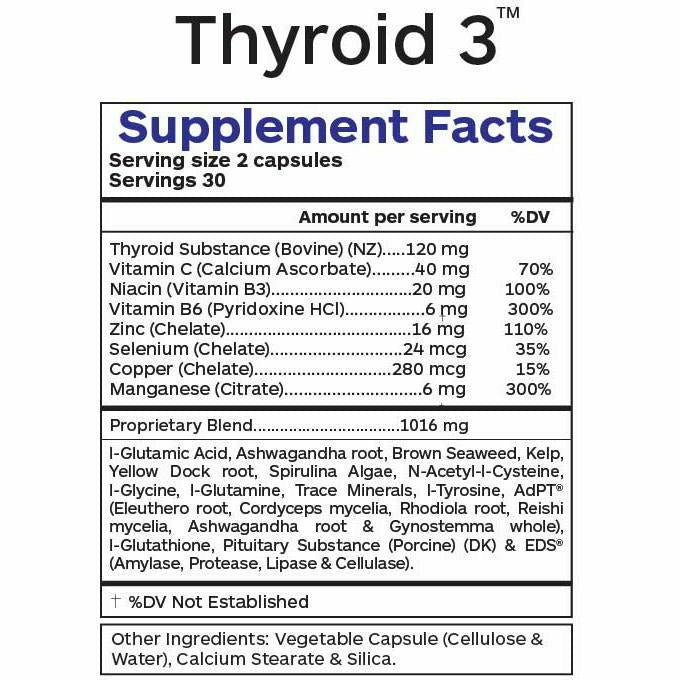 Professional Botanicals Thyroid 3 60 veg capsules supplement facts label