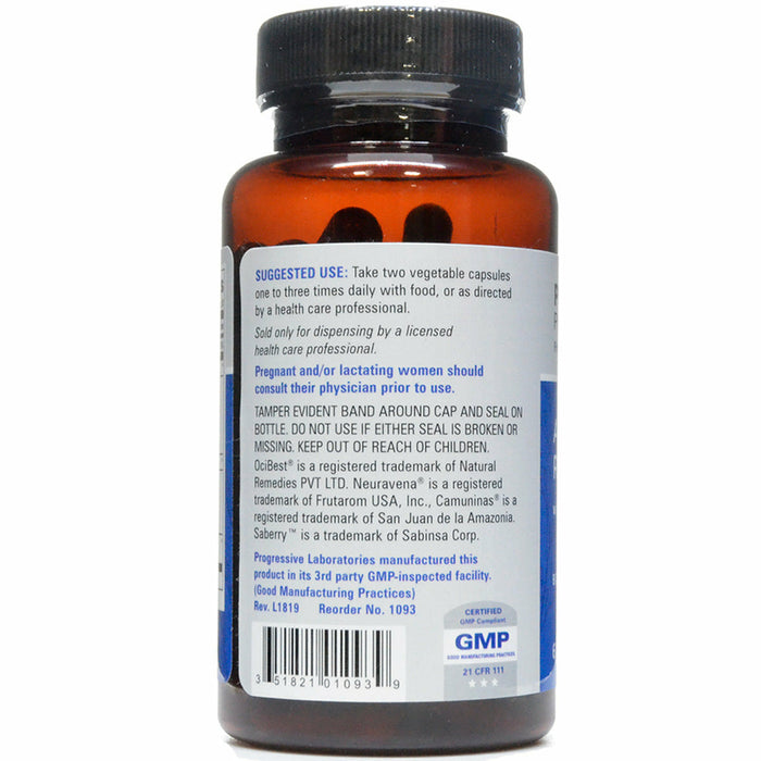 Progressive Labs Adrenal Resilience 60 vegetable capsules suggested use label