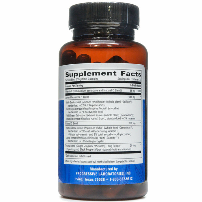 Progressive Labs Adrenal Resilience 60 vegetable capsules supplement facts label