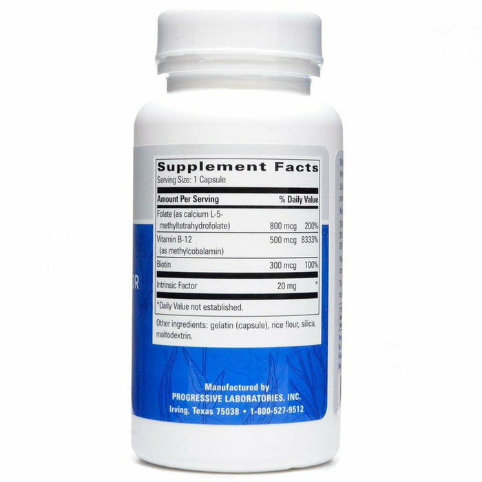 Progressive Labs B-12 Intrinsic Factor 60 capsules supplement facts label