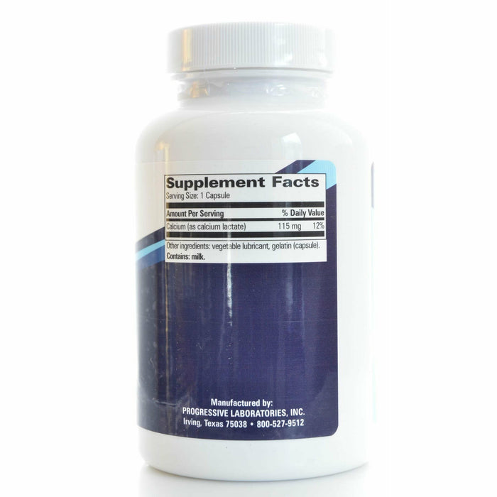 Progressive Labs Calcium Lactate 115 mg 100 capsules supplement facts label