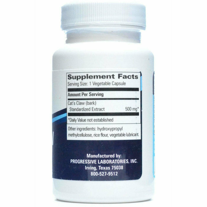 Progressive Labs Cat's Claw 500 mg 60 vegetable capsules supplement facts label