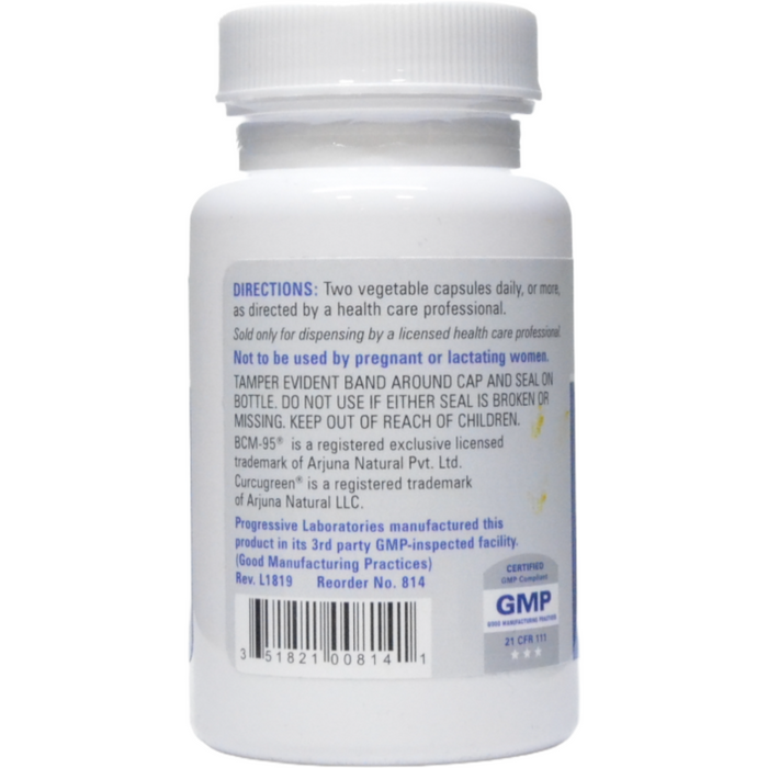 Progressive Labs Curcumin BCM-95 60 vegetable capsules suggested use label