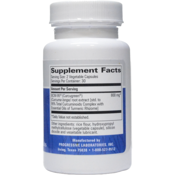 Progressive Labs Curcumin BCM-95 60 vegetable capsules supplement facts label
