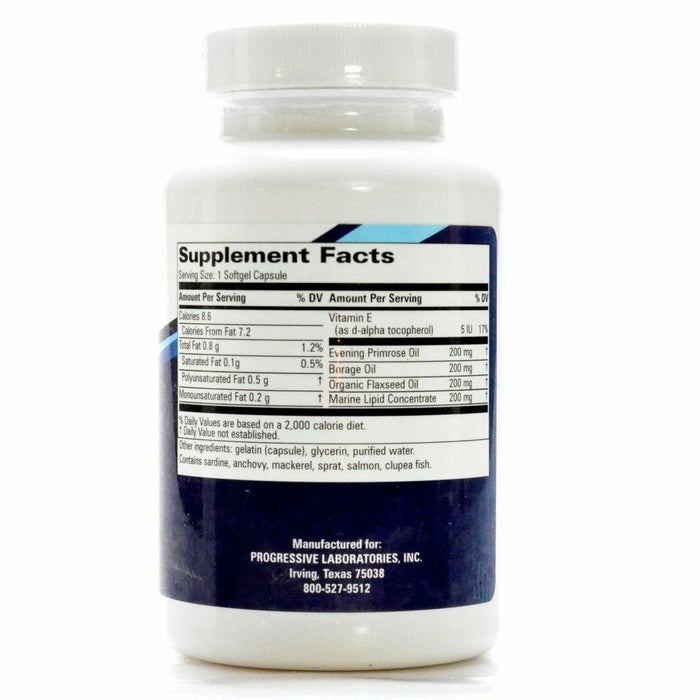Progressive Labs EFA Complex 90 softgels supplement facts label