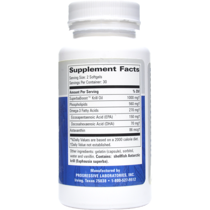 Progressive Labs Krill Ultra 60 softgels supplement facts label