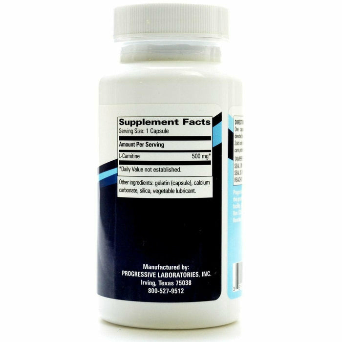 Progressive Labs L-Carnitine 500 60 capsules supplement facts label