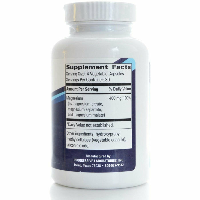 Progressive Labs Magnesium Complex 120 vegetable capsules supplement facts label