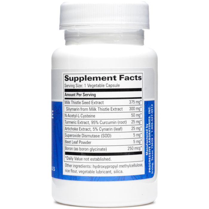 Progressive Labs Milk Thistle Complex 60 vegetable capsules supplement facts label