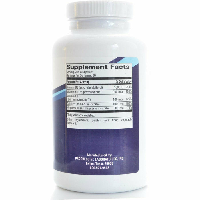 Progressive Labs Osteo-Mins PM with D+K1, K2 240 capsules supplement facts label
