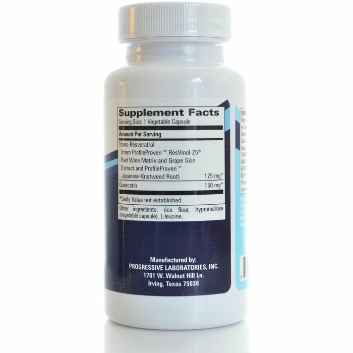 Progressive Labs Trans Resveratrol with Quercetin 60 vegetable capsules supplement facts label