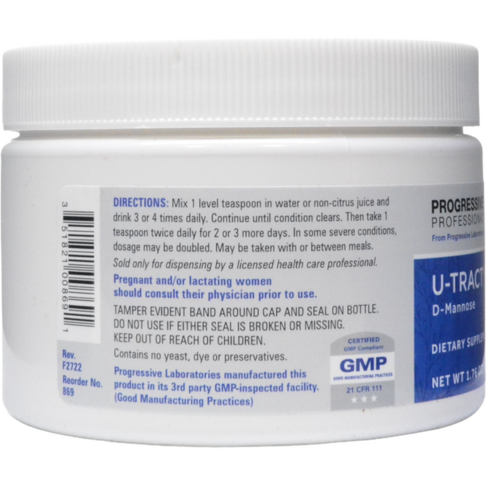 Progressive Labs U-Tract (D-Mannose) 50 g suggested use label