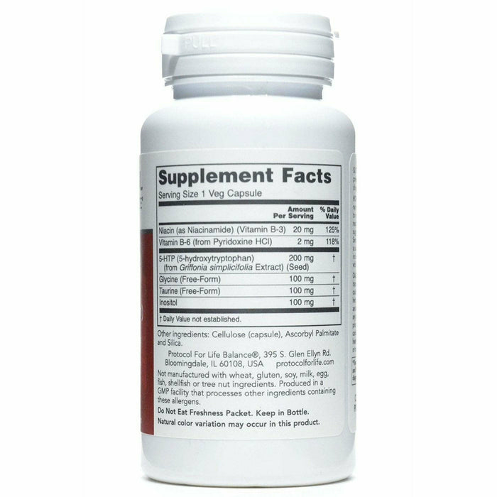Protocol for Life Balance 5-HTP 200 mg 60 capsules supplement facts label