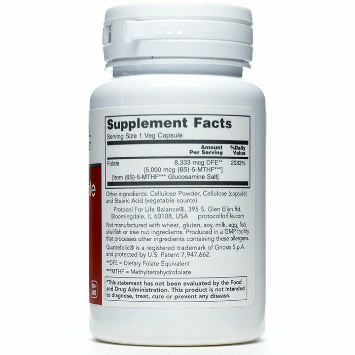 Protocol for Life Balance 5-Methyl Folate 5,000 mcg 50 capsules supplement facts label