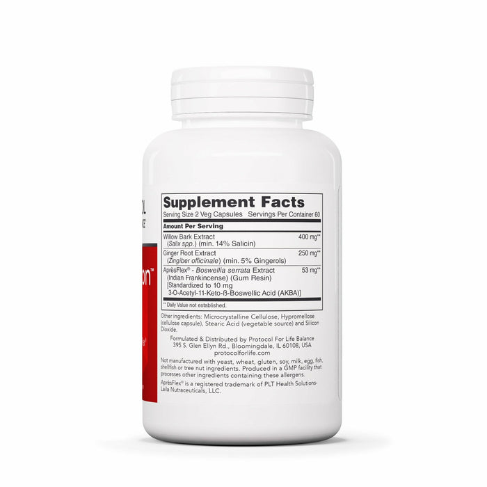 Protocol for Life Balance Ache Action 120 capsules supplement facts label