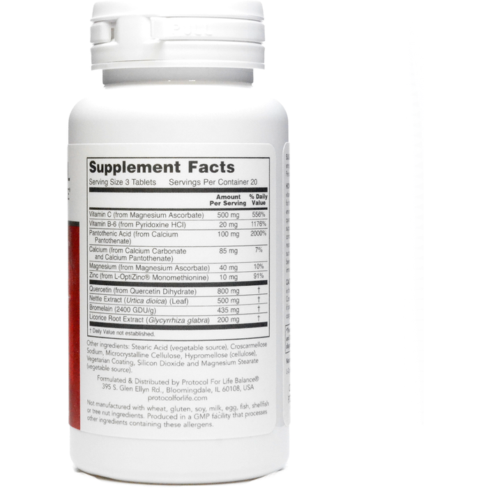 Protocol for Life Balance Aller-All 60 tablets supplement facts label
