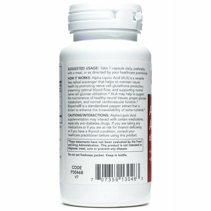Protocol for Life Balance Alpha-Lipoic Acid 600 mg 60 capsules label information panel