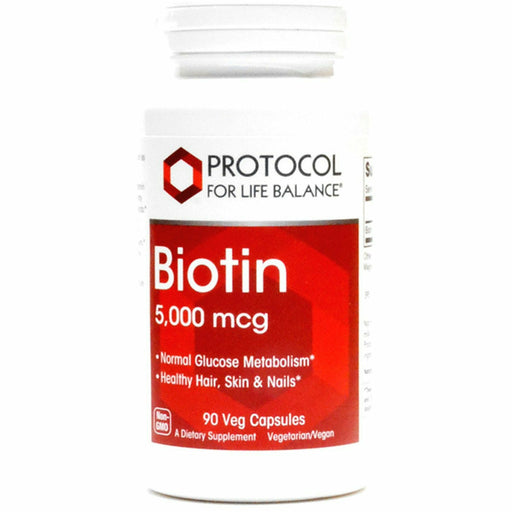 Protocol for Life Balance Biotin 5000 mcg, 90 capsules, front of bottle