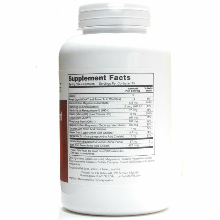 Protocol for Life Balance Bone Support Formula 180 capsules supplement facts label