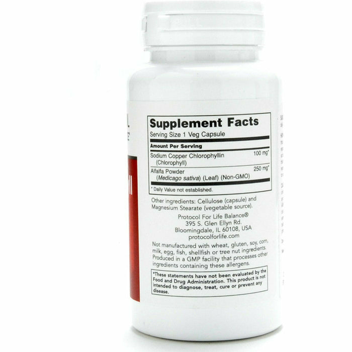 Protocol for Life Balance Chlorophyll 100 mg 90 capsules supplement facts label