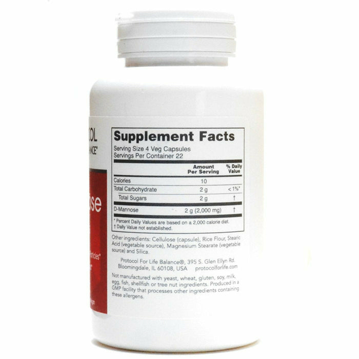 Protocol for Life Balance D-Mannose 500 mg 90 capsules supplement facts label