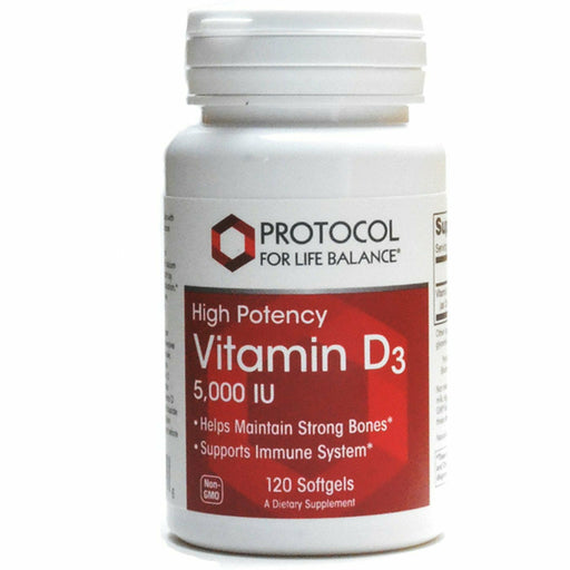Protocol for Life Balance High Potency D3 5000 IU, 120 softgels, front of bottle
